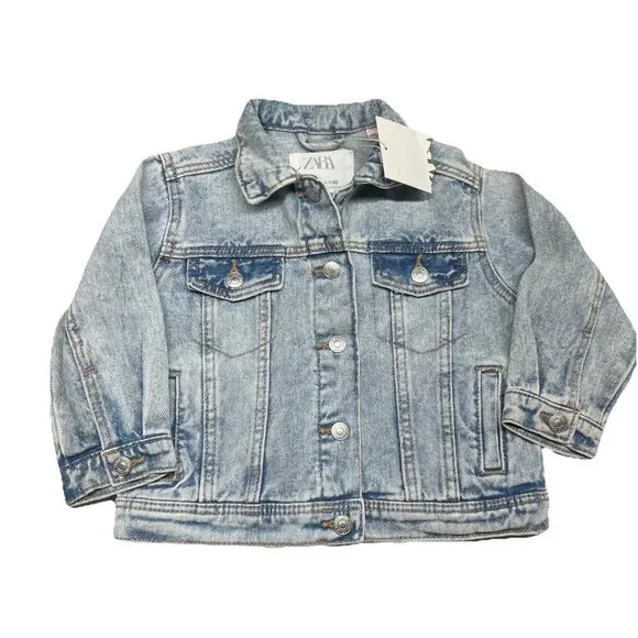Zara Denim Jacket Baby Size 9-12 mos Light Wash Retro 80s 90s Casual - Picture 1 of 5